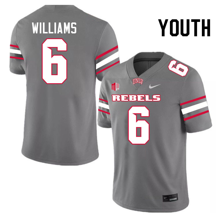Youth #6 Hajj-Malik Williams UNLV Rebels College Football Jerseys Stitched-Grey